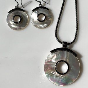 Mother of Pearl and Silver Necklace and Earring Set (LOT)